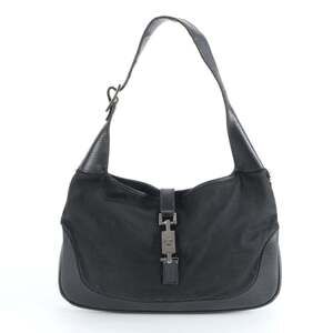 Gucci Jackie 001 3306 Leather x Nylon Shoulder Bag Handbag Black Women's